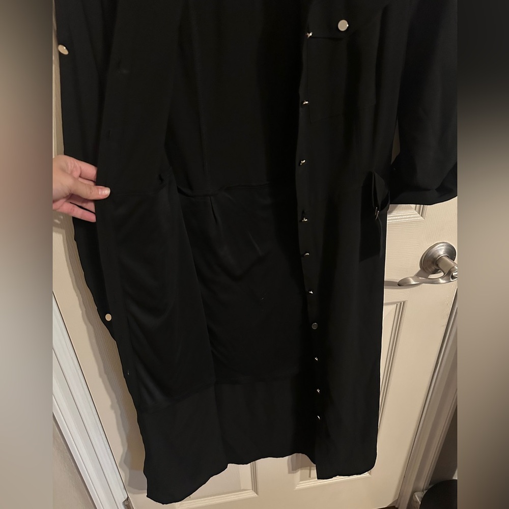 New York & Company Classic Button-Front Midi Shirt Dress w Buckle Waist, Black M - Picture 14 of 14